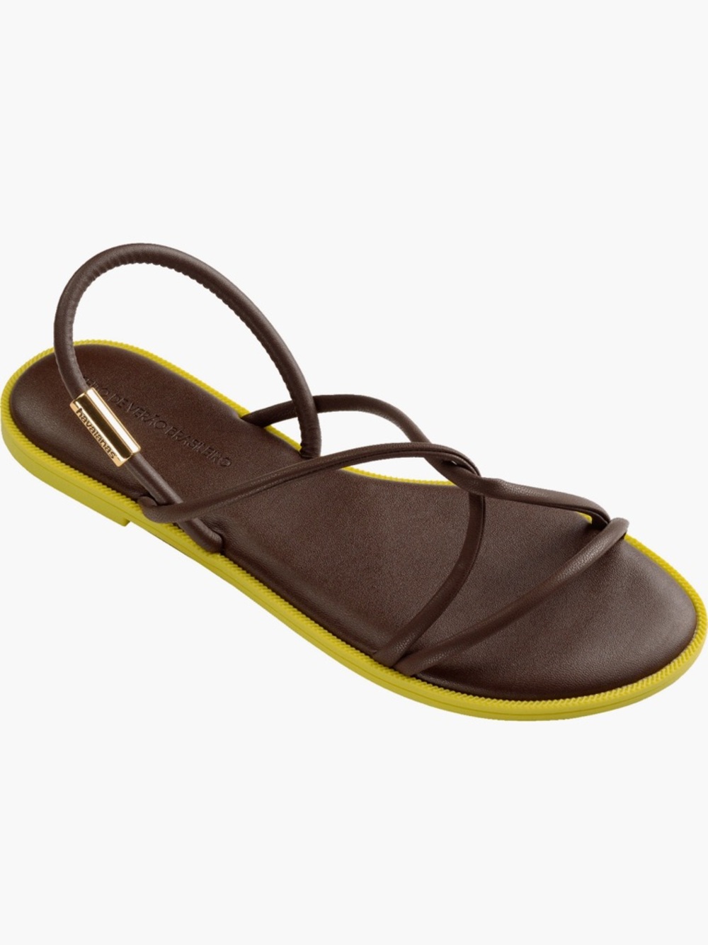 NWT Havaianas Una Manga Eur Brown Strappy Slide Sandal with Yellow Trim 10